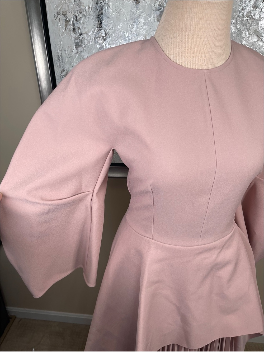 SOLACE LONDON Maia Draped Pleated Long Sleeve Crepe Peplum Maxi Dress Size 4 - Picture 5 of 9
